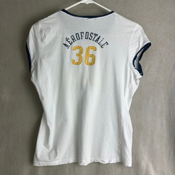 Aeropostale Y2k ringer t-shirt vintage elena gilbert graphic top baby tee medium - Picture 4 of 4